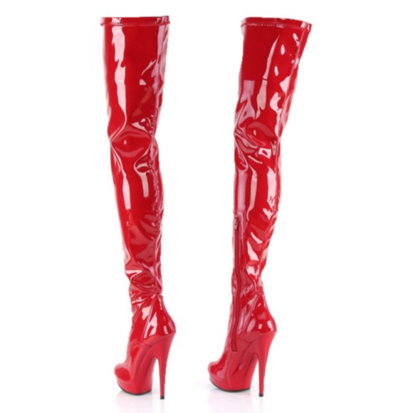 4000 Red Stretch Patent 6" High Heel Platform Thigh High Crotch Boots Sultry - Picture 2 of 9